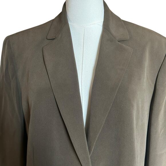 Jones New York 100% Silk Blazer Jacket Suit Brown Silky Satin Feel SZ 16 Lined - Picture 3 of 8